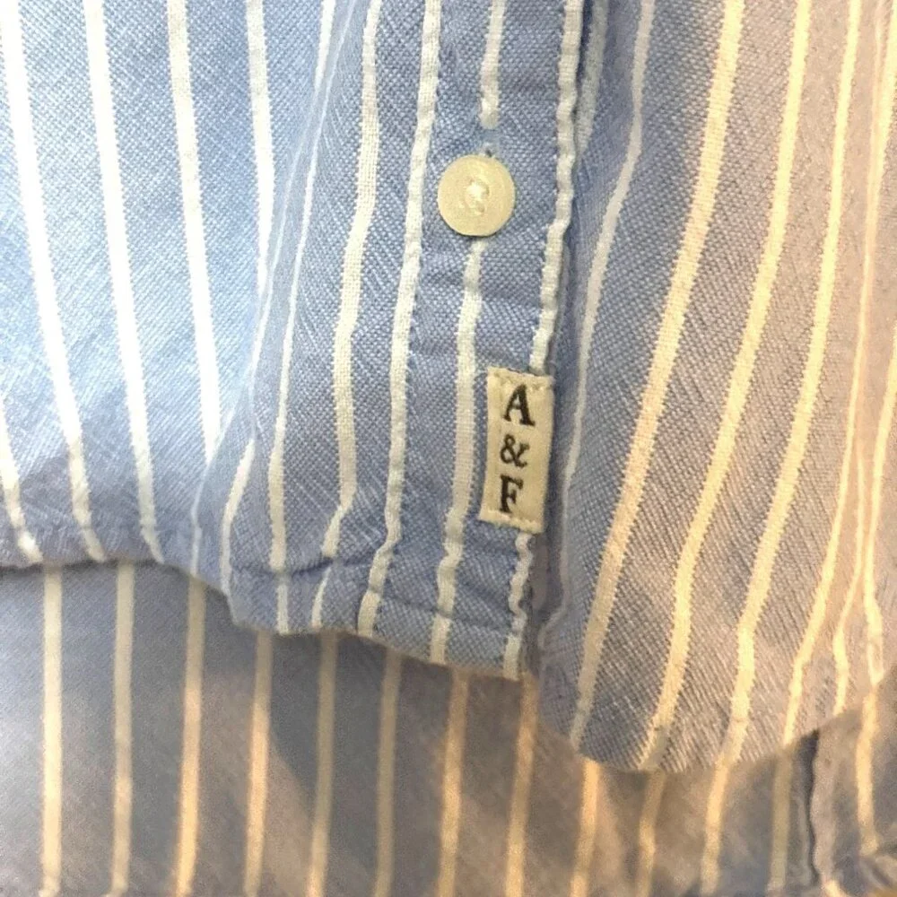 Y2K Abercrombie & Finch Classic Blue White Stripe Button Up Fitted Small - Picture 3 of 8